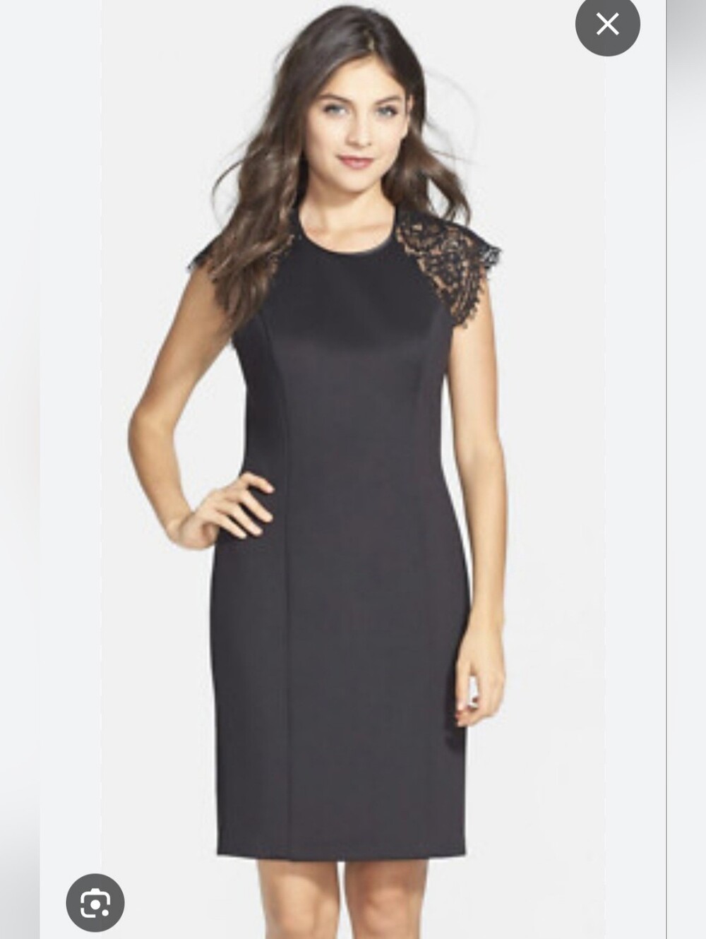 Vince Camuto Black Lace Cap-Sleeve Sheath Midi Dress